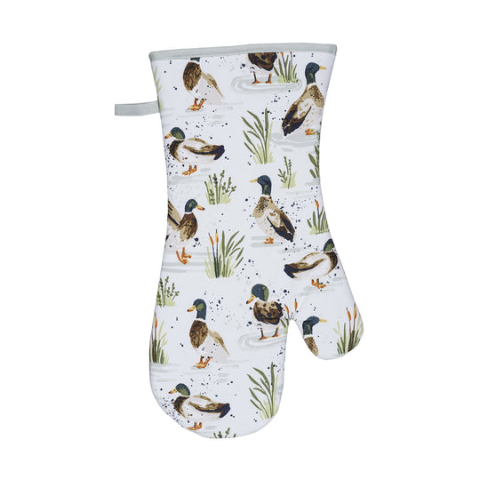 Farmhouse Ducks Gauntlet Oven Glove in Sage