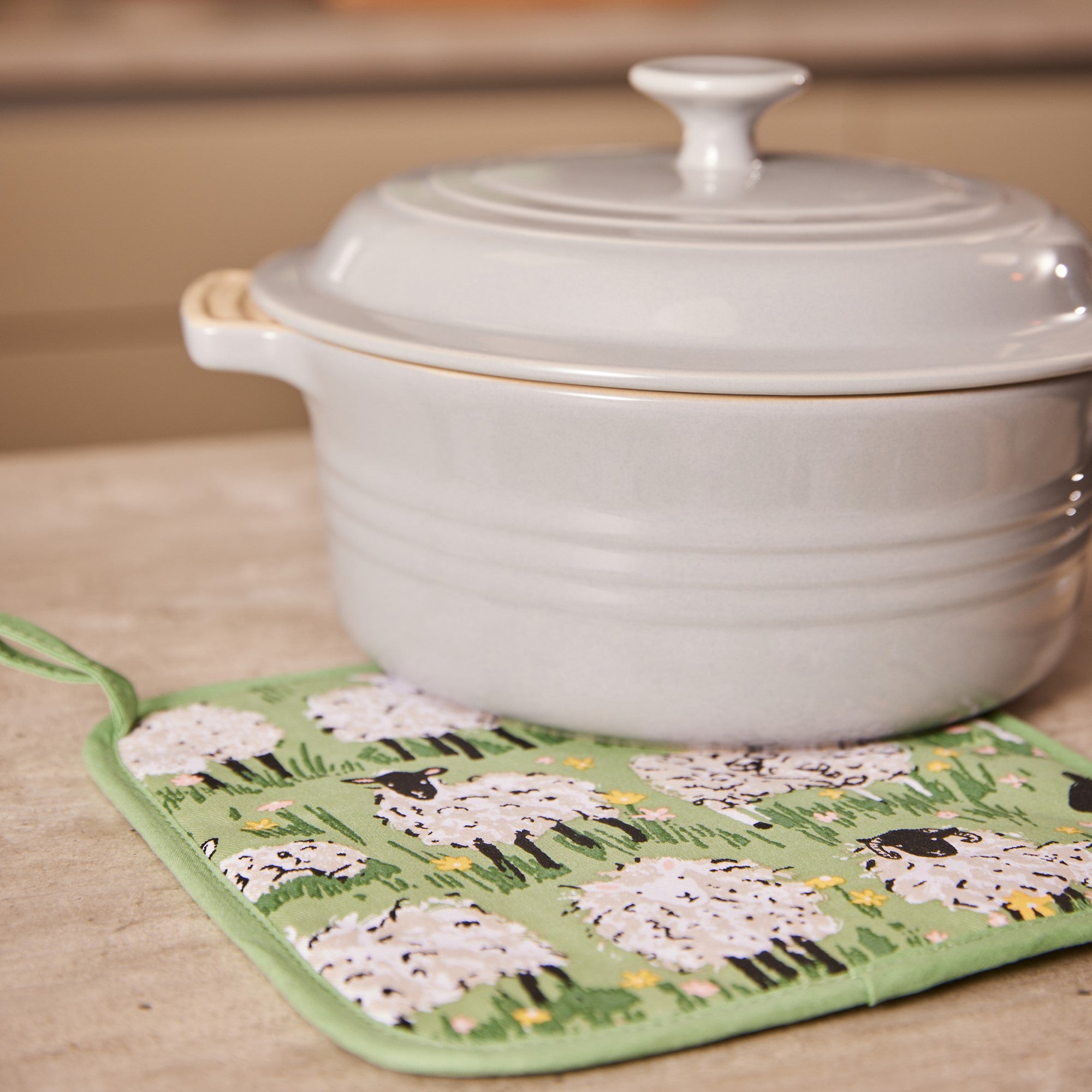 Ulster Weavers Woolly Sheep Pot Mat One Size in Green - Pot Mat - Ulster Weavers