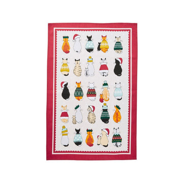 Ulster Weavers Recycled Cotton Tea Towel - Christmas Cats in Waiting (Red) -  - Ulster Weavers