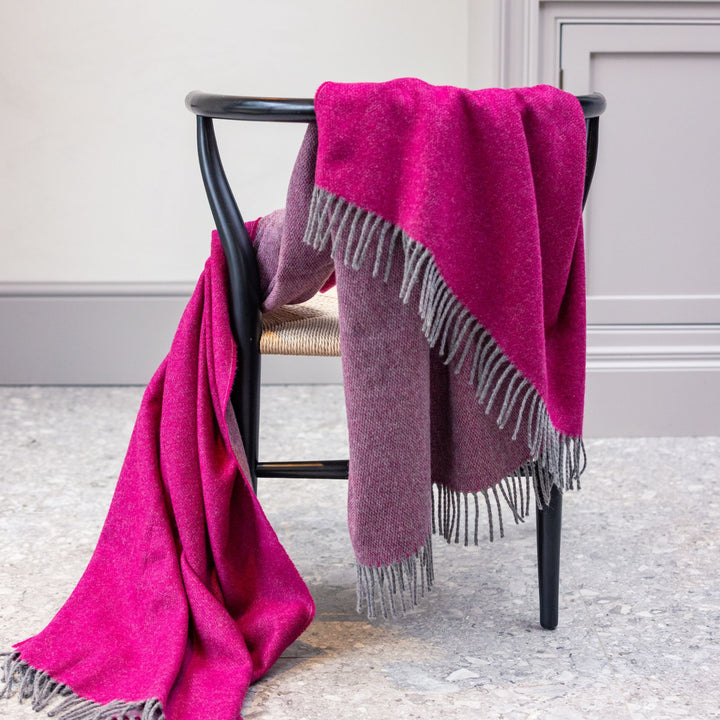 Ulster Weavers Merino Wool Throw - Cerise Pink/Grey (145cmx175cm) -  - Ulster Weavers