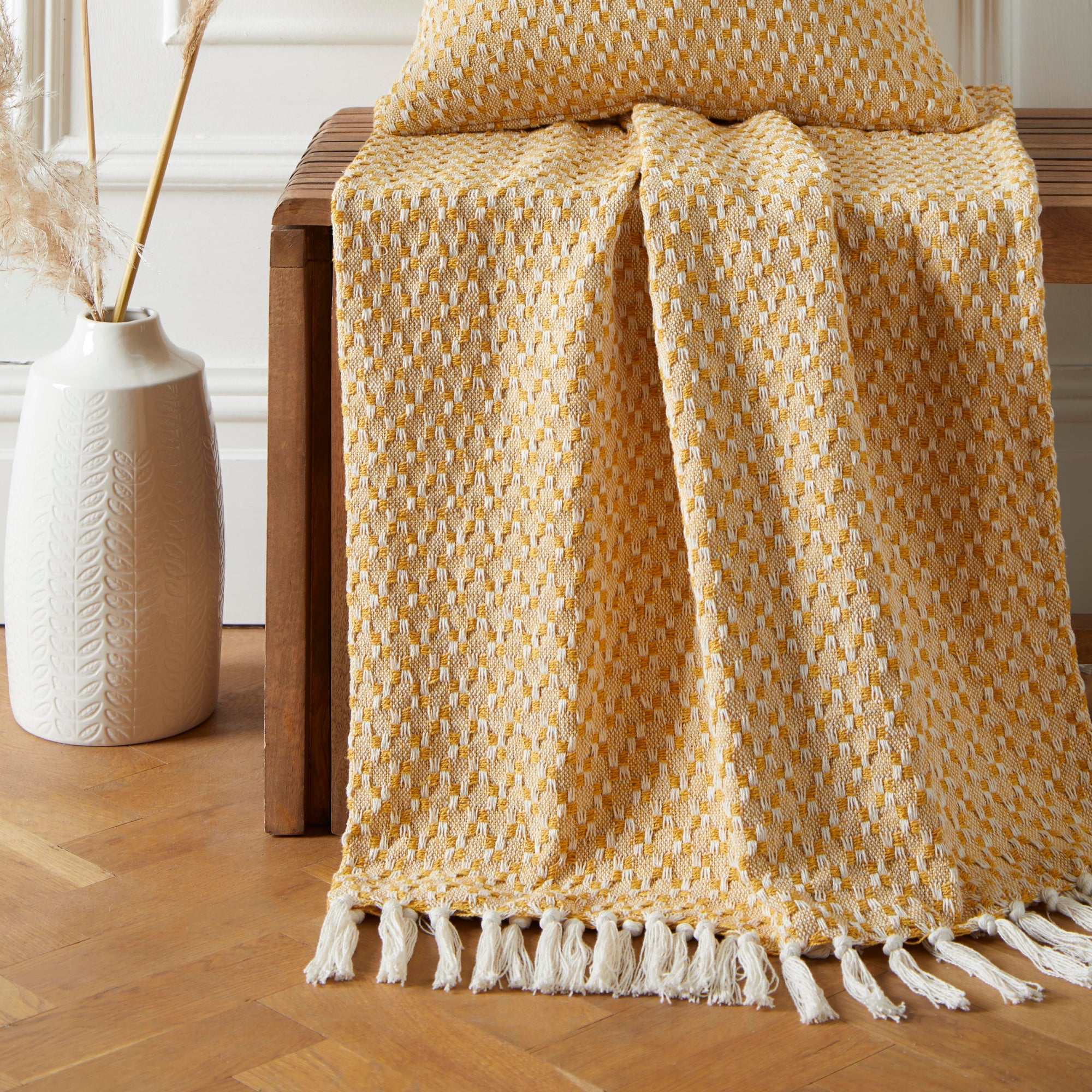 Bexley Throw by Appletree Loft in Ochre 130 x 180cm - Throw - Appletree Loft