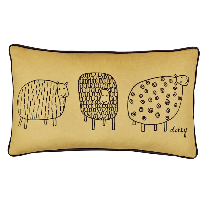 Dotty Sheep Filled Cushion by Fusion in Ochre 28 x 48cm - Filled Cushion - Fusion