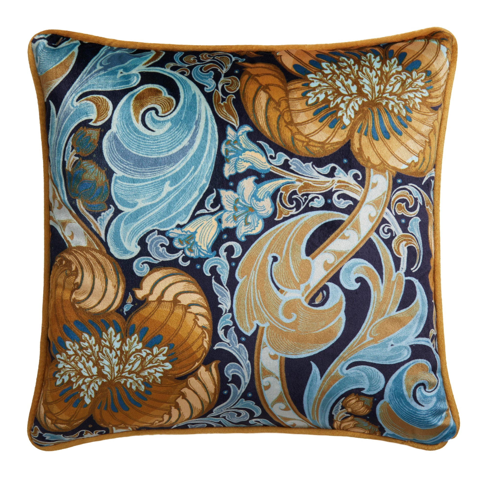 Down the Dilly Filled Cushion by Laurence Llewelyn-Bowen in Ochre/Blue 43 x 43cm - Filled Cushion - Laurence Llewelyn-Bowen