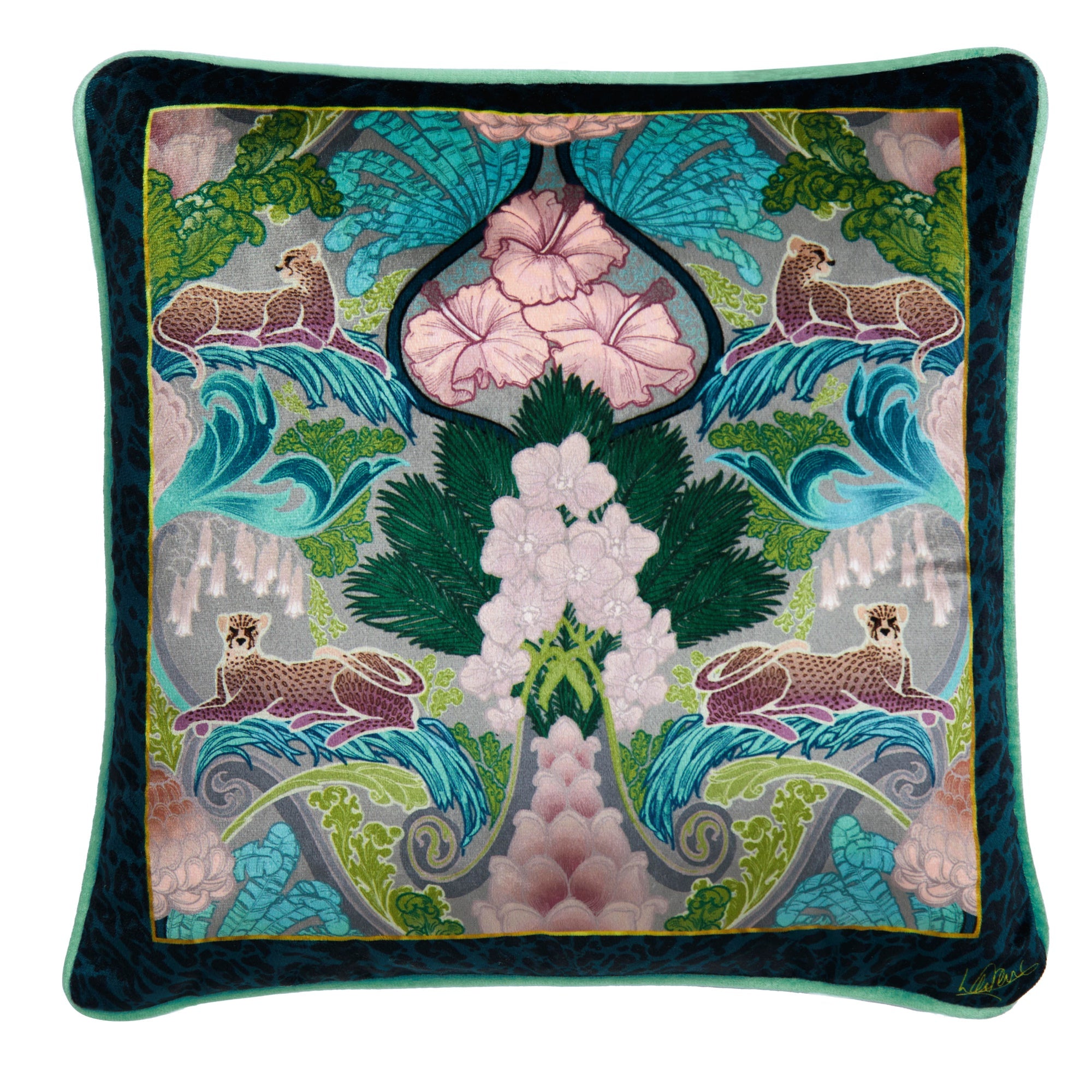 Suburban Jungle Filled Cushion by Laurence Llewelyn-Bowen in Teal 43 x 43cm - Filled Cushion - Laurence Llewelyn-Bowen