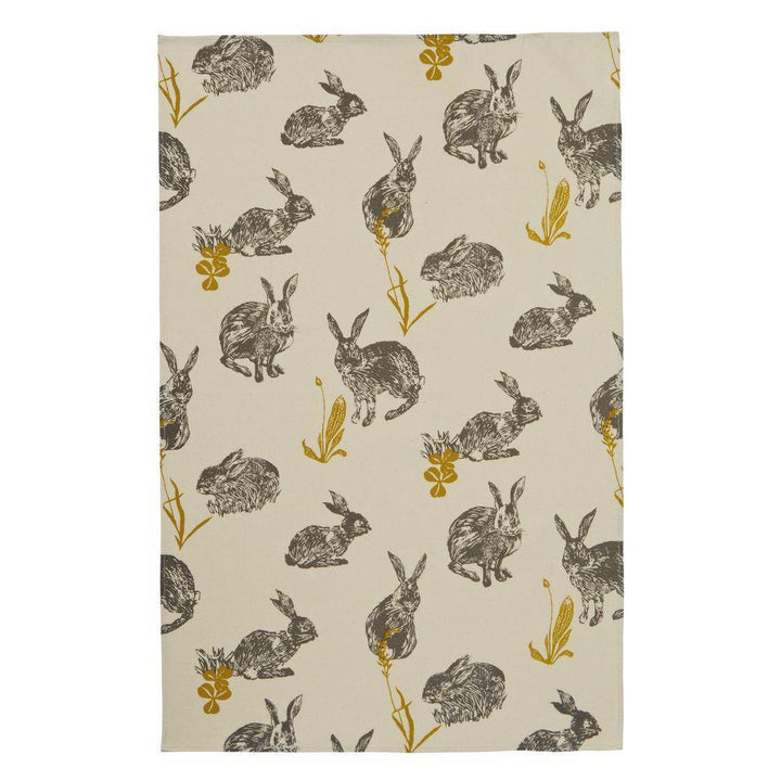Ulster Weavers Cotton Tea Towel - Block Print Rabbits (100% Cotton, Grey) - Tea Towel - Ulster Weavers