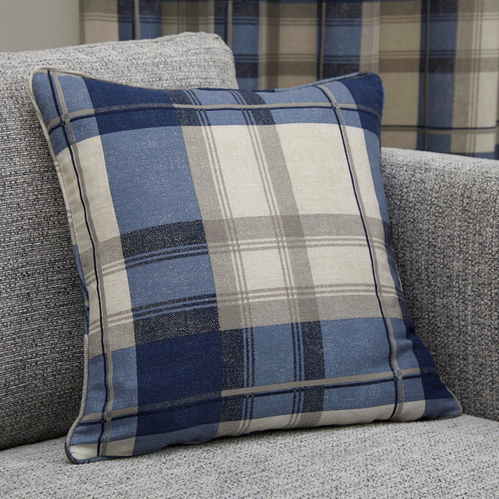 Balmoral Check Filled Cushion by Fusion in Navy 43 x 43cm - Filled Cushion - Fusion