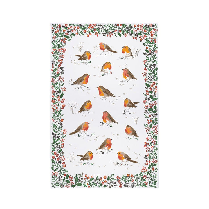 Ulster Weavers Recycled Cotton Blend Tea Towel - Robins & Berry Border (White) -  - Ulster Weavers