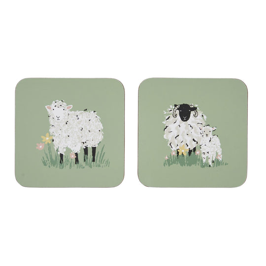 Woolly Sheep Coasters 4 Pack in Green