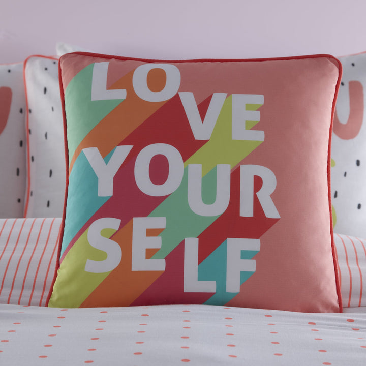 Love Yourself Filled Cushion by Appletree Kids in Coral 43 x 43cm - Filled Cushion - Appletree Kids