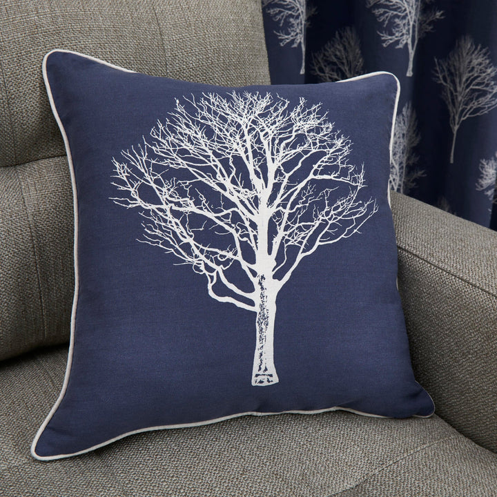 Woodland Trees Filled Cushion by Fusion in Navy 43 x 43cm - Filled Cushion - Fusion